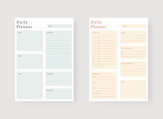 Daily planner template. Set of planner and to do list. Modern planner template set. Vector illustration. 
