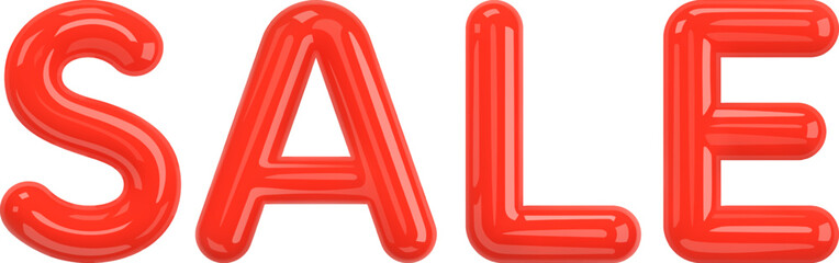 Sale. Word SALE from red 3d letters in glossy cartoon style isolated on transparent background. Banner, design element, promotion design, sale season, holiday sale. 3D Vector illustration