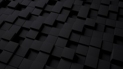 Illustration of a dark background with 3D shaped cubes stacked into a mosaic