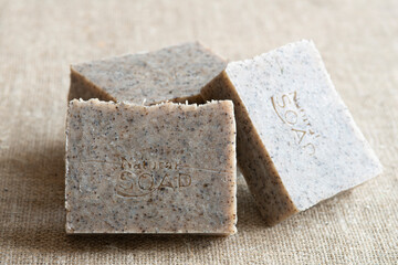 Handmade Soap closeup. Natural Soap making. Soap bars closeup. Spa treatments, skin care concept