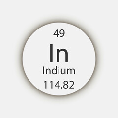 Indium symbol. Chemical element of the periodic table. Vector illustration.