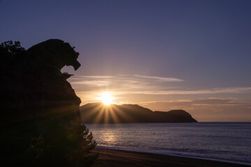 sunset on the beach in japan