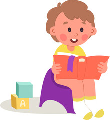 Kid on potty reading book flat icon Restroom