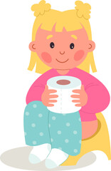 Cute kid on potty flat icon Toilet paper