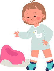 Cute kid go to potty flat icon Toilet paper