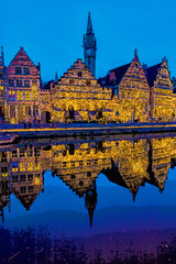 Fototapeta premium Ghent line skyline illustration with famous landmark city sights, Belgium,