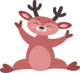 Happy deer flat icon Funny Christmas childish animal