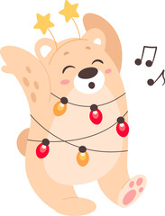 Fototapeta premium Funny bear sing flat icon Christmas childish animal