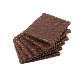 Biscuit Coated in Dark Chocolate Isolated, Square Cookies, Rectangular Shortbread, Crunchy Digestive Cookie