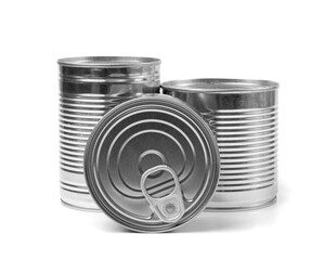 Different Tin Cans Isolated, Preserve Template Mockup, Metal Milk Package Group, Aluminum Containers