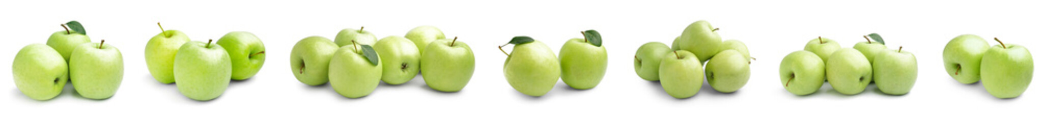 Set of ripe green apples isolated on white