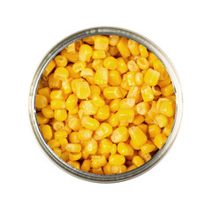 Cooked Corn Kernels in a Tin Can Isolated Top View