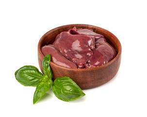 Raw Chicken Liver Isolated, Fresh Hen Offal on White Background