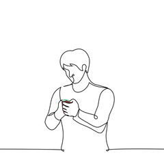 man opened his wallet and looks into it - one line drawing vector. concept find someone else's wallet, check the cash in your wallet