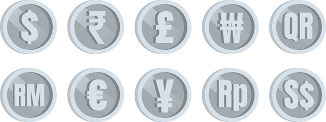 Shiny Silver Coin Vector Illustration Set