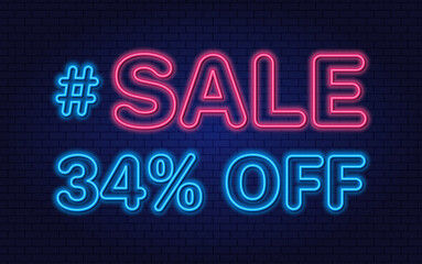 Neon glowing text Sale. Discounts up to 34 percent