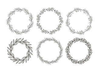 Round floral wreath. Vector botanical wreath with leaves. Round natural frames. - 548187510