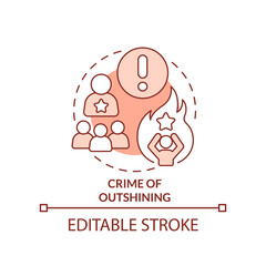 Crime of outshining red concept icon. Hidden limitation. Brain block abstract idea thin line illustration. Isolated outline drawing. Editable stroke. Arial, Myriad Pro-Bold fonts used