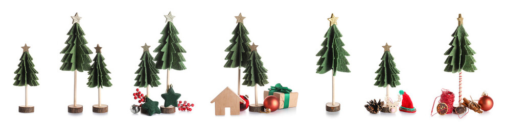 Set of decorative Christmas trees isolated on white