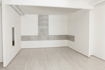 Fototapeta premium Empty office room with white walls and ventilation system. Interior design