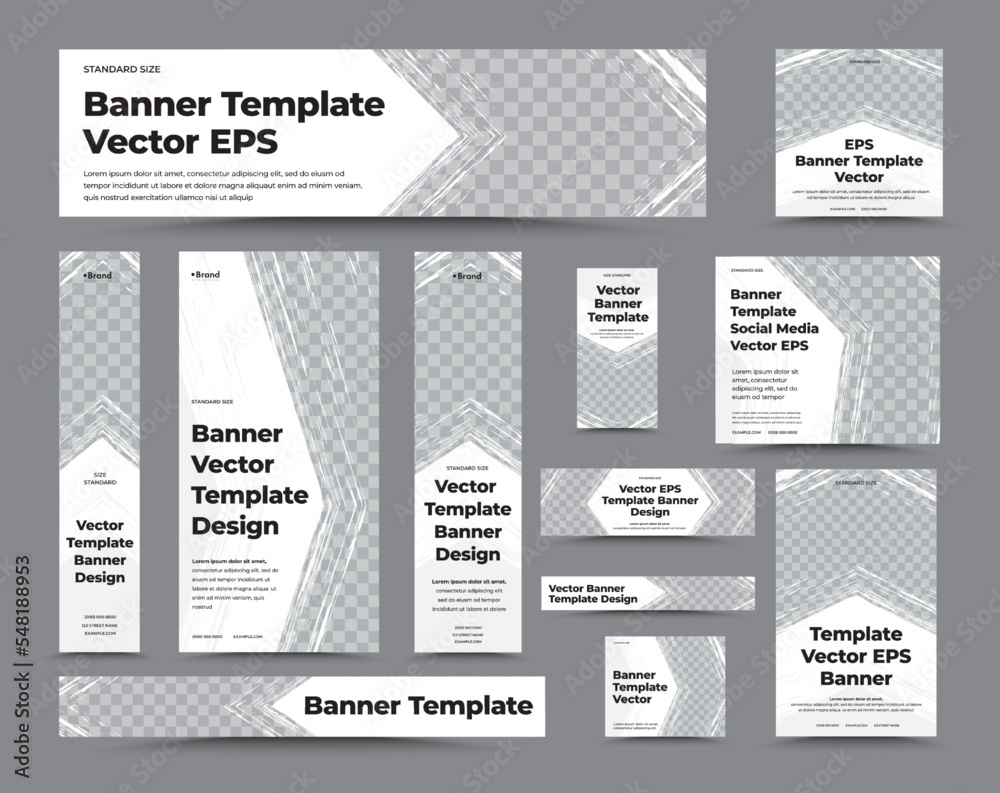 Poster Set of vector web banners with photo space and arrow grunge elements.