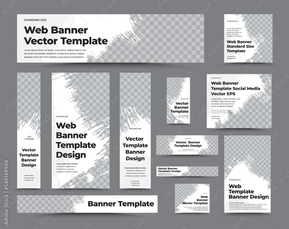 Poster Vector white web banners of different sizes with photo space and grunge texture elements.