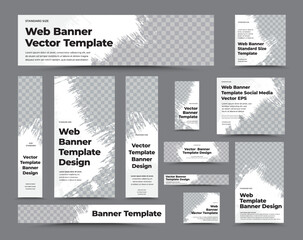 Vector white web banners of different sizes with photo space and grunge texture elements.