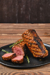 Closeup view of grilled beef brisket flat steak