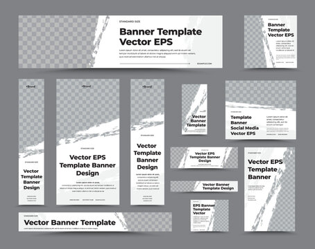 Set of vector web banners with photo space and diagonal grunge elements.