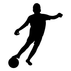 Silhouette of goalkeeper boy kicking ball, children game of football. Vector illustration