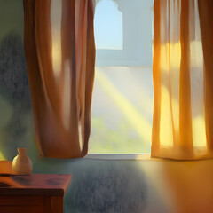 朝の風景の油絵風イラスト
