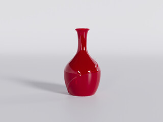 3D rendering - red ceramic flower vase with a textured pattern on a white background