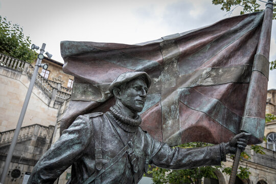 GUERNICA, SPAIN-AUGUST 7, 2021: Sculpture "Homage to the Gudaris", Guernica, Basque Country, Spain