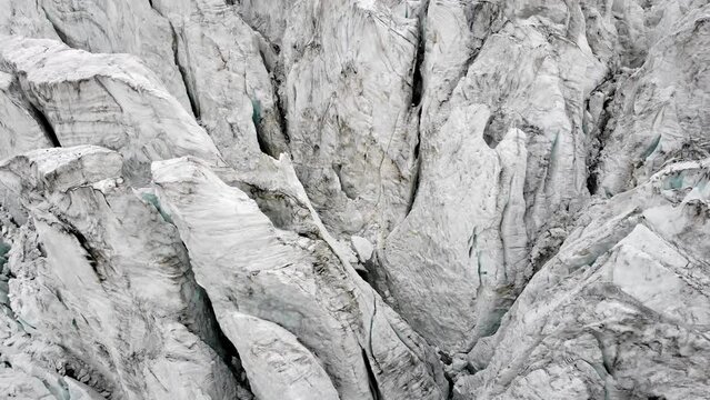 Close up aerial view of crevasses of the Moiry glacier near Grimentz in Valais, Switzerland