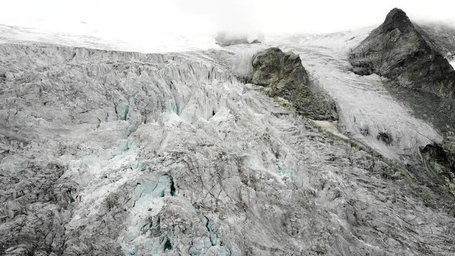 Aerial view of the crevasses of the Moiry glacier near Grimentz in Valais, Switzerland
