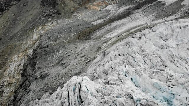 Aerial view of thecrevasses at the edge of the Moiry glacier near Grimentz in Valais, Switzerland