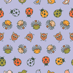 Cute vector Autumn Animals and Birds repeat pattern background
