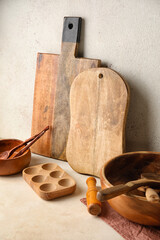 Wooden cooking utensils on white background