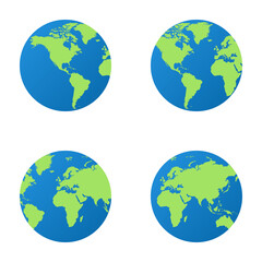 A transparent world map, a set of the earth on white background with the ocean, an isolated illustration