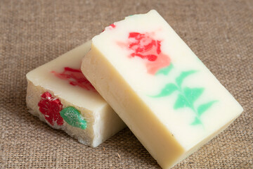 Cold process handmade soap with rose inside