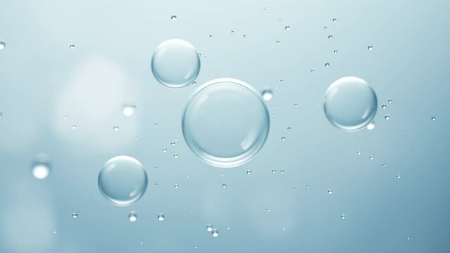 Liquid oil or Vitamin Serum, water Bubble 3d animation, skin care cosmetic background.