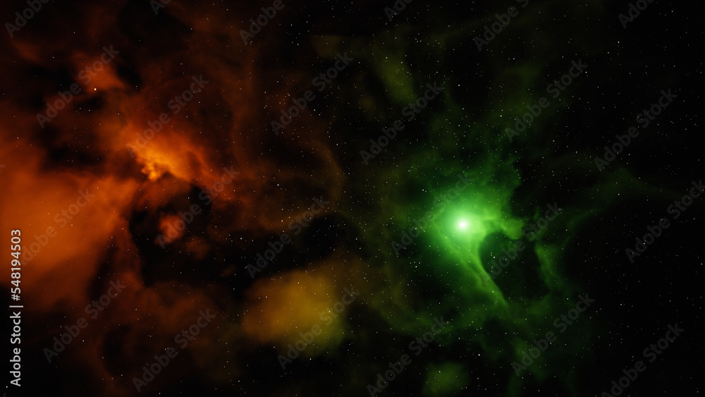 Poster colorful space background with nebula and stars. 3d rendering.