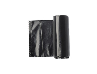 Garbage Bag Roll Isolated. Trash Package, New Rolled Plastic Bin Bags, Black Polyethylene Waste Container