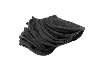New Black Cotton Sock Isolated. Folded Sportswear, Classic Unisex Cotton Socks on White Background