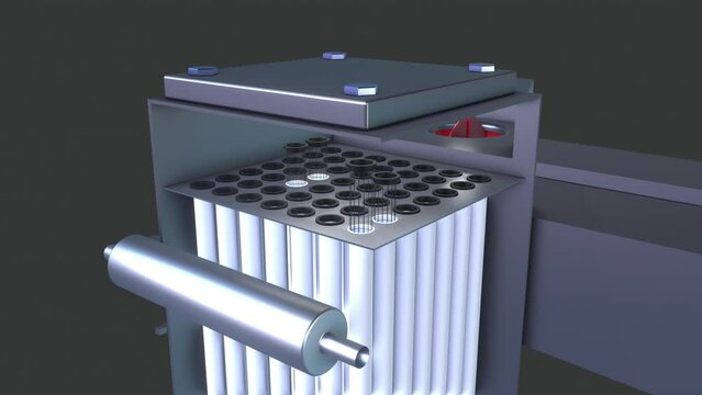 Industrial dust removal system. Bag filter systems remove dust before it leaves the chimney.