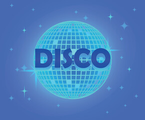 Disco ball Vector icon. Party Template dj. Mirror glitter disco ball. Cosmic. Psychedelic. Disco party banner. Retro music poster. 80s. 70s. Night Club.