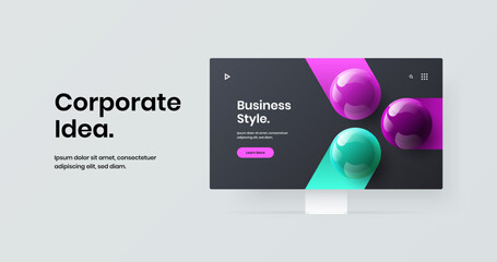 Unique monitor mockup presentation illustration. Isolated site screen vector design template.