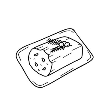 recommend clip art: Traditional Christmas cake stollen illustration in doodle style