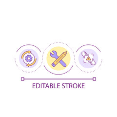 Fixing problem loop concept icon. Detection error. Repairing troubles. Optimization process. Adjustment abstract idea thin line illustration. Isolated outline drawing. Editable stroke. Arial font used