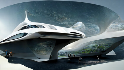 Concept of futuristic home distant future architect humans civilization
